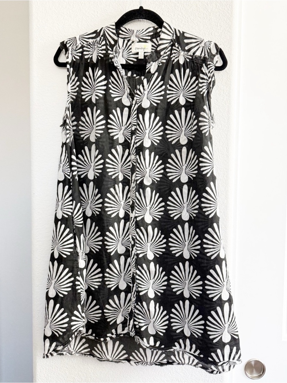Anthropologie Porridge Whimsy Peacock Print Tunic Top S Oversized